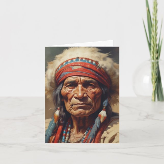 Geronimo Indian Chief Warrior Portrait Holiday Card (Front)