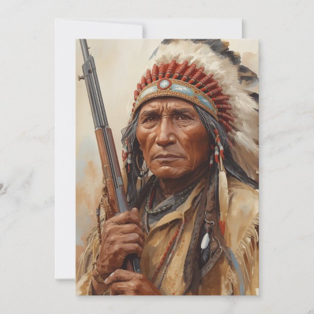 Geronimo Indian Chief Warrior Portrait Holiday Card (Front)