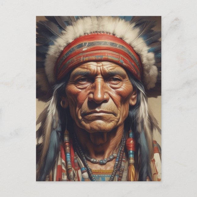 Geronimo Indian Chief Warrior Portrait Holiday Postcard (Front)