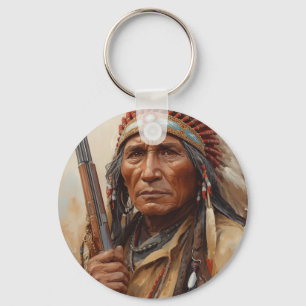 Geronimo Indian Chief Warrior Portrait Key Ring