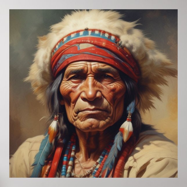Geronimo Indian Chief Warrior Portrait Poster (Front)