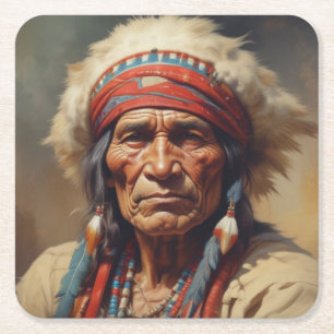 Geronimo Indian Chief Warrior Portrait Square Paper Coaster