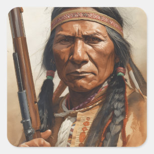 Geronimo Indian Chief Warrior Portrait Square Sticker