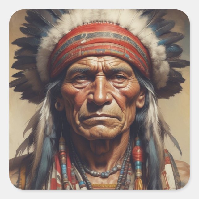 Geronimo Indian Chief Warrior Portrait Square Sticker (Front)