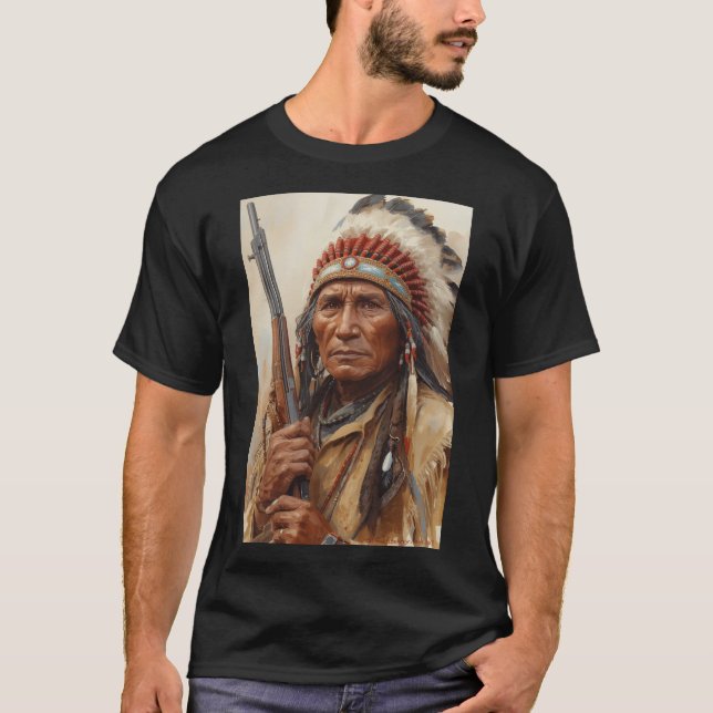 Geronimo Indian Chief Warrior Portrait T-Shirt (Front)