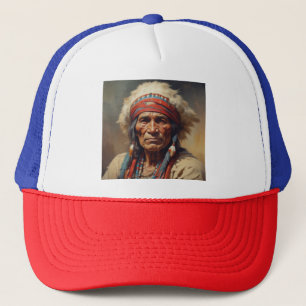 Geronimo Indian Chief Warrior Portrait Trucker Hat