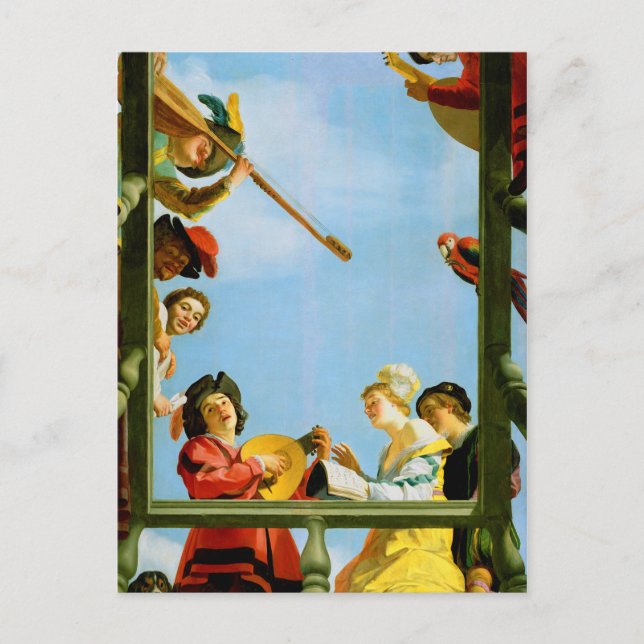 Gerrit Van Honthorst Musical Group Balcony Art Postcard (Front)