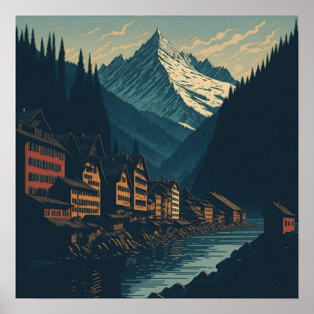 Gersau Switzerland Travel Art Vintage  Poster (Front)