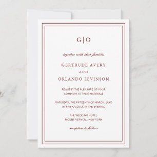 Gertrude Burgundy Wine Classic Elegant Wedding Invitation