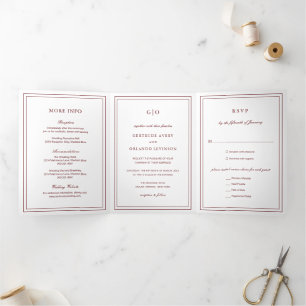 Gertrude Burgundy Wine Classic Elegant Wedding Tri-Fold Invitation