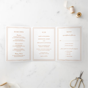 Gertrude Burnt Orange Classic Elegant Wedding Tri-Fold Invitation