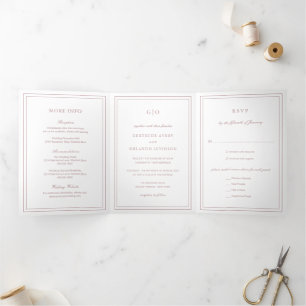 Gertrude Dusty Rose Classic Elegant Wedding Tri-Fold Invitation