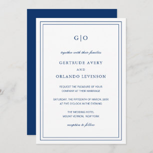 Gertrude Navy Blue Classic Elegant Wedding Invitation