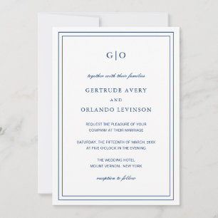 Gertrude Navy Blue Classic Elegant Wedding Invitation