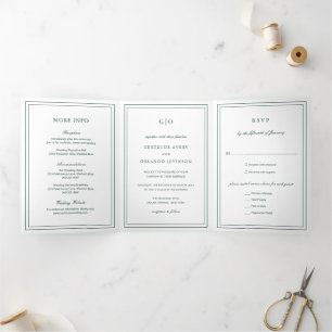 Gertude Emerald Green Classic Elegant Wedding Tri-Fold Invitation