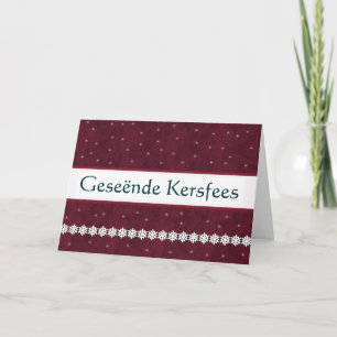 Geseënde Kersfees Snowflakes MAROON Background Holiday Card
