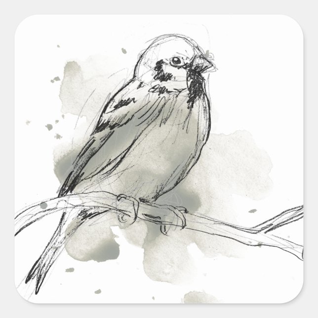 Gestural Bird Study Square Sticker (Front)
