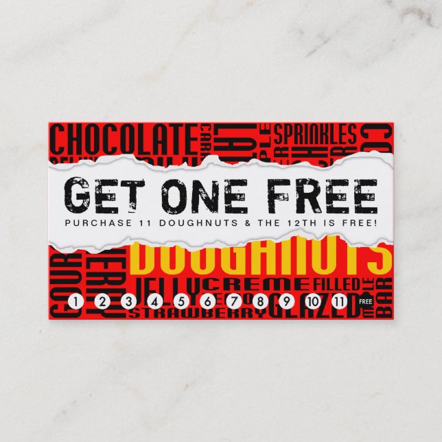 get 1 free DOUGHNUT Loyalty Card (Front)
