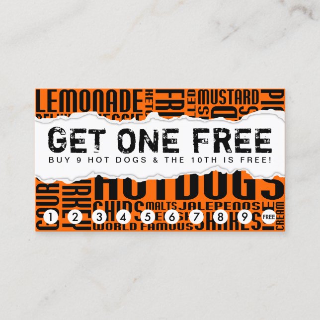 get 1 free HOT DOG Loyalty Card (Front)