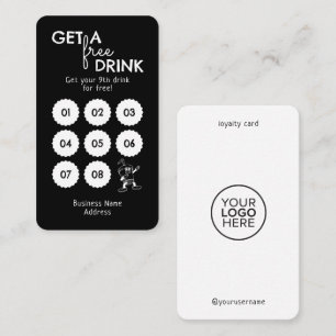 Get A Free Drink  Minimal Modern Black White Loyalty Card