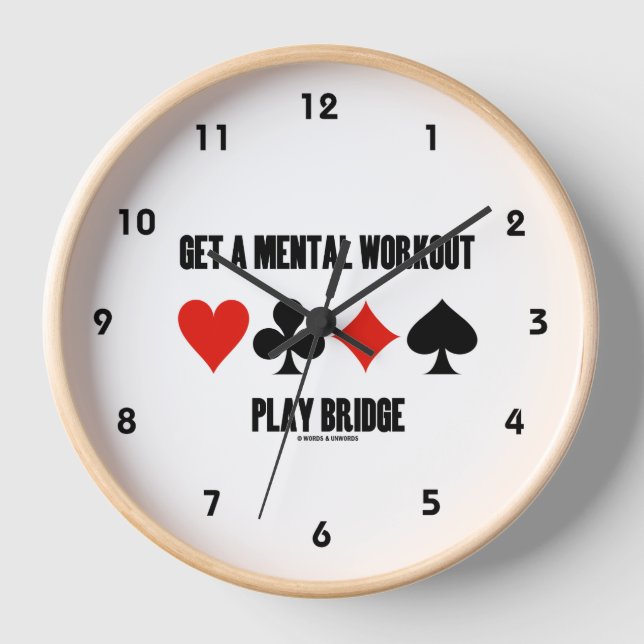 Get A Mental Workout Play Bridge Four Card Suits Clock (Front)