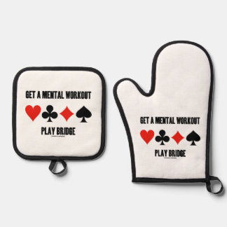Get A Mental Workout Play Bridge Four Card Suits Oven Mitt & Pot Holder Set