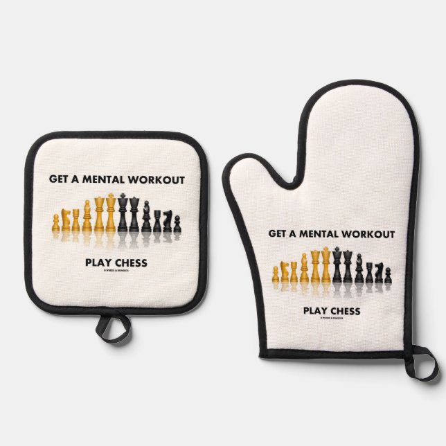 Get A Mental Workout Play Chess Reflective Chess  Oven Mitt & Pot Holder Set (Front)