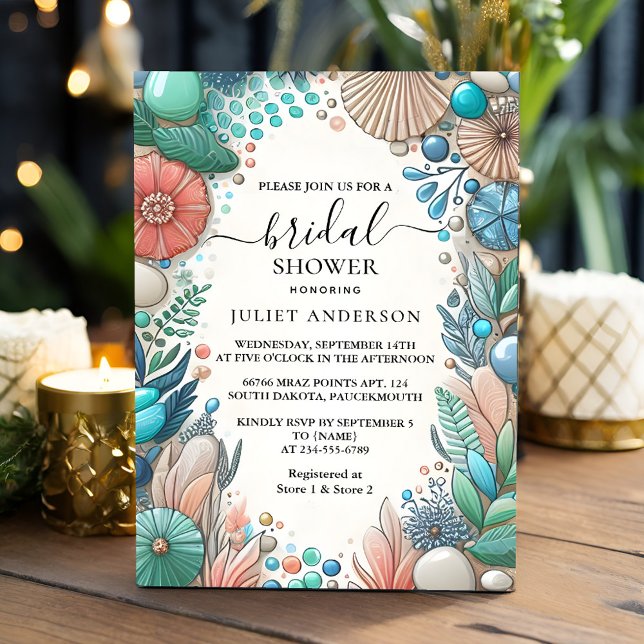 Get Aqua Sand Work Stacked Sea Glass Bridal Shower Invitation (Creator Uploaded)