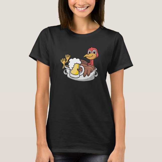 Get Basted Bottoms Up Thanksgiving Turkey Drinking T-Shirt (Front)
