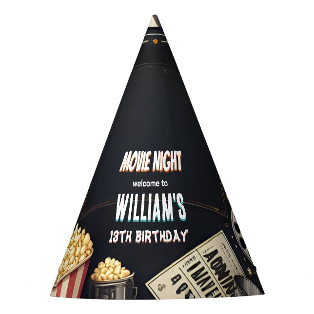 Get boy Camping Popcorn Movie Night 13th birthday Party Hat (Front)