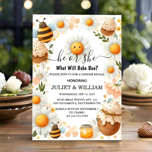 Get Bug Daisy Bloom Rustic Busy Bee Gender Reveal Invitation (Creator Uploaded)