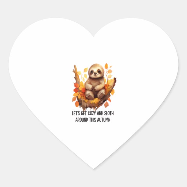Get Cosy and Sloth Around This Autumn Heart Sticker (Front)