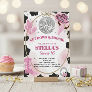Get Down & Boogie Disco Cowgirl Sweet 16 Birthday Invitation