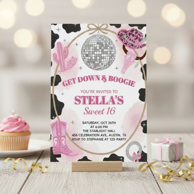 Get Down & Boogie Disco Cowgirl Sweet 16 Birthday Invitation (Creator Uploaded)