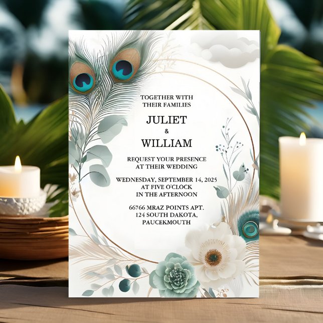 Get Feather Rustic Asian Sky Cloud Peacock Wedding Invitation (Creator Uploaded)