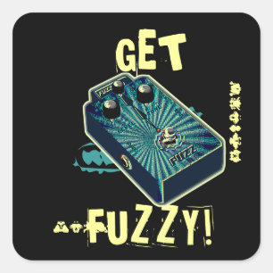 Get Fuzzy! Fuzz Guitar Pedal Blue Aqua Psychedelic Square Sticker