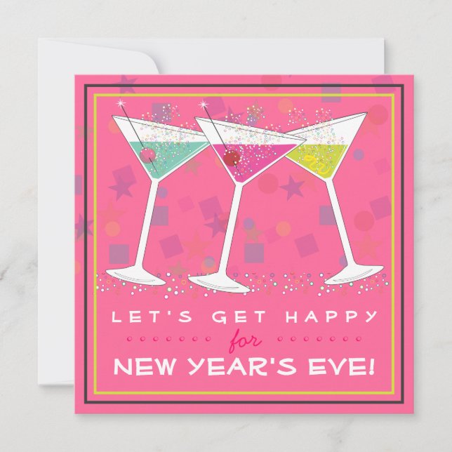 Get Happy on New Years Eve Bright Cocktail Party Invitation (Front)