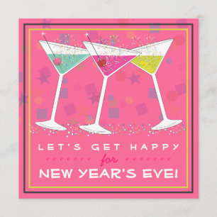 Get Happy on New Years Eve Bright Cocktail Party Invitation