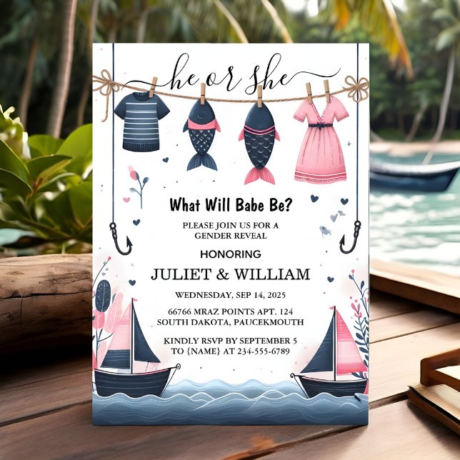 Get Hook Bait Fun Wood Fish Fishing Gender Reveal Invitation (Creator Uploaded)