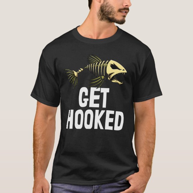 Get Hooked S Skeleton Fish Bone Tees Sharp Teeth (Front)