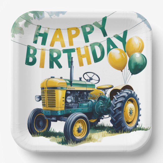 Get In Gear Tractor 3rd Birthday Bash Paper Plate (Front)