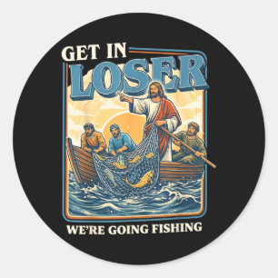 Get In Going Fishing Retro Jesus Fishing Humour Classic Round Sticker