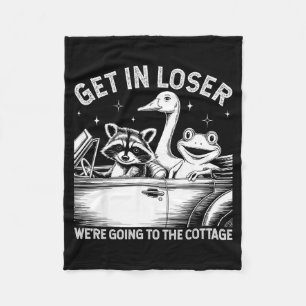 Get in going to the cottage raccoon goose frog fleece blanket