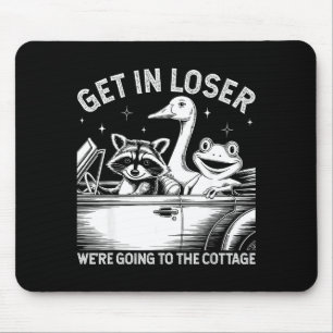 Get in going to the cottage raccoon goose frog mouse mat