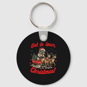 Get In Loser We're Stealing Christmas Funny Raccoo Key Ring