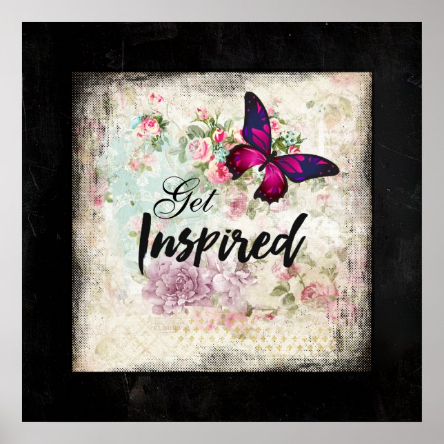 Get Inspired with Pretty Butterfly Vintage Collage Poster (Front)