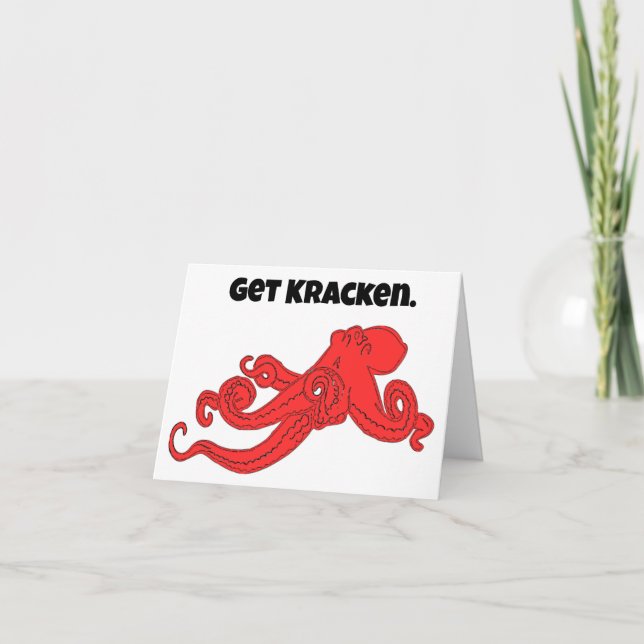 Get Kraken Fun Retro Red Octopus Cartoon Card (Front)