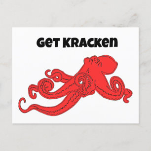 Get Kraken Fun Retro Red Octopus Cartoon Postcard
