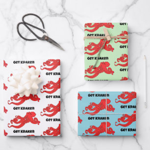 Get Kraken Fun Retro Red Octopus Cartoon Wrapping Paper Sheet