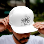 Get Kraken Vintage Sea Monster Trucker Hat<br><div class="desc">Vintage kraken / giant sea monster illustration with funny "get kraken!" text in distressed font.</div>